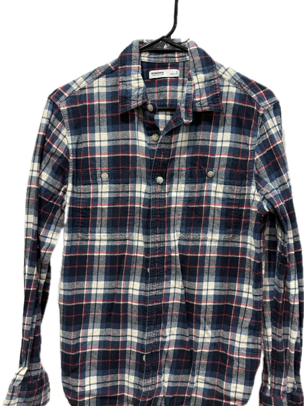 Sonoma Navy, White & Red Plaid Long-Sleeve Button-Down Shirt